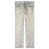 Destroyed Embroidery Jean - Tan Denim Blue