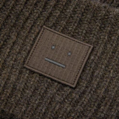 Acne Studios Face Logo Beanie - Grey/Brown -Fashion Clothing Store Acne Studios Face Logo Beanie Grey Brown C40135 GBR 11 08 22 Feature VR 3