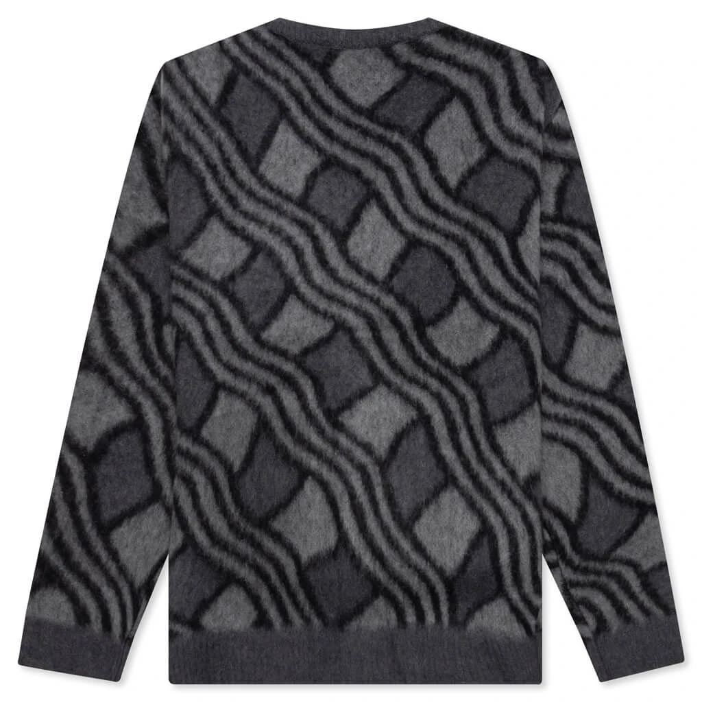 Wavy Jacquard Mohair Cardigan - Charcoal/Grey 2 Wavy Jacquard Mohair Cardigan - Charcoal/Grey - Image 2