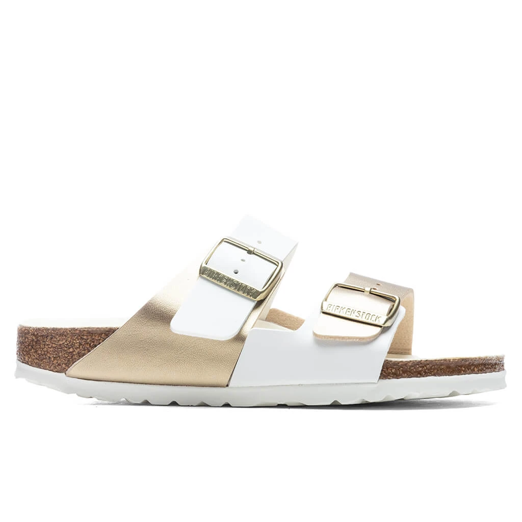 Birkenstock Women's Narrow Arizona Split Birko-Flor - White/Gold 1 Birkenstock Women's Narrow Arizona Split Birko-Flor - White/Gold