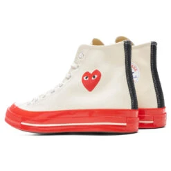 Converse X Comme Des Garcons PLAY All Star Chuck '70 Hi Red Sole - White -Fashion Clothing Store Converse x Comme Des Garcons PLAY All Star Chuck 70 Hi Red Sole White A01794C 06 02 22 Feature JORDAN 3