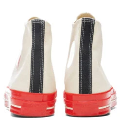 Converse X Comme Des Garcons PLAY All Star Chuck '70 Hi Red Sole - White -Fashion Clothing Store Converse x Comme Des Garcons PLAY All Star Chuck 70 Hi Red Sole White A01794C 06 02 22 Feature JORDAN 4