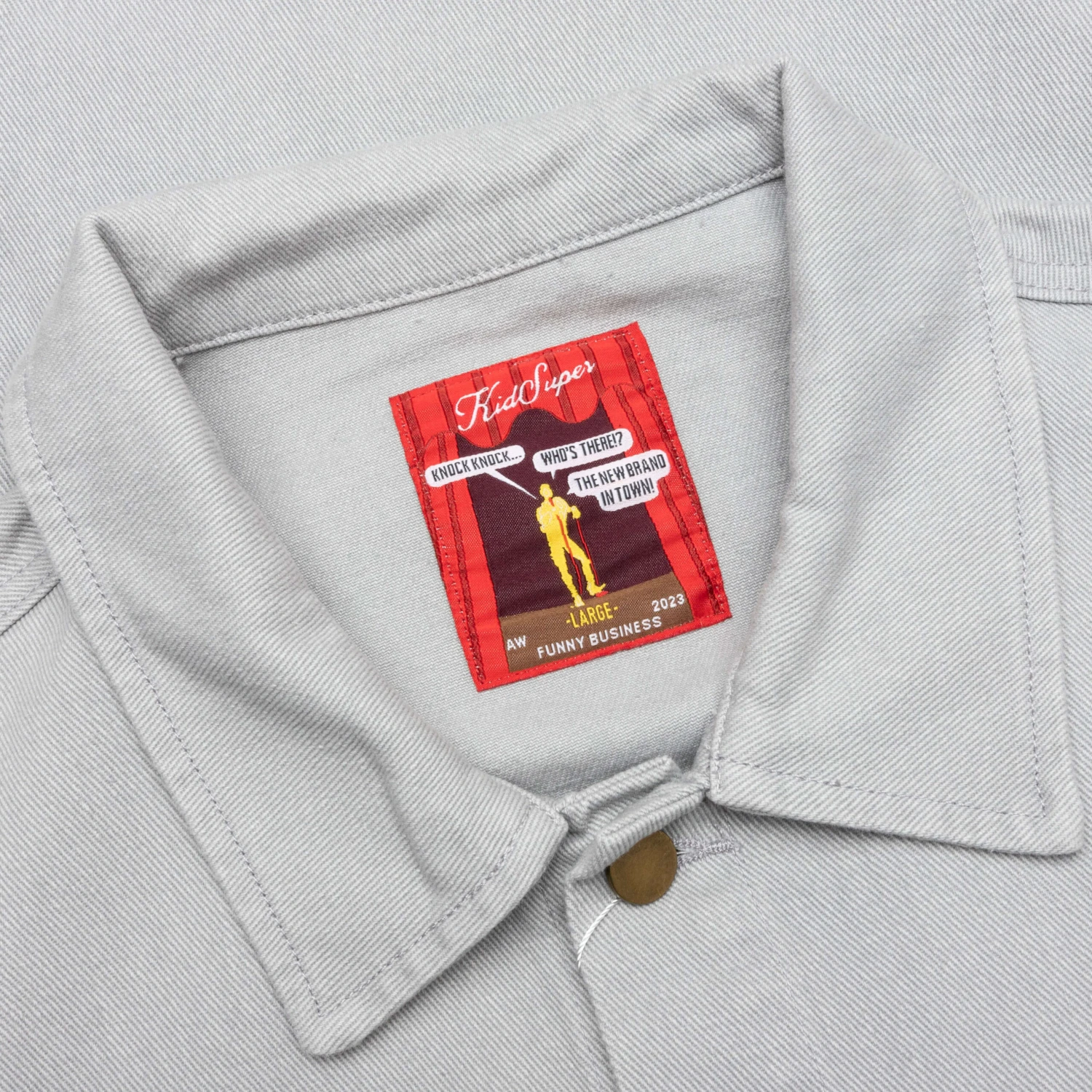 Face Embroidered Denim Jacket - Grey 3 Face Embroidered Denim Jacket - Grey - Image 3