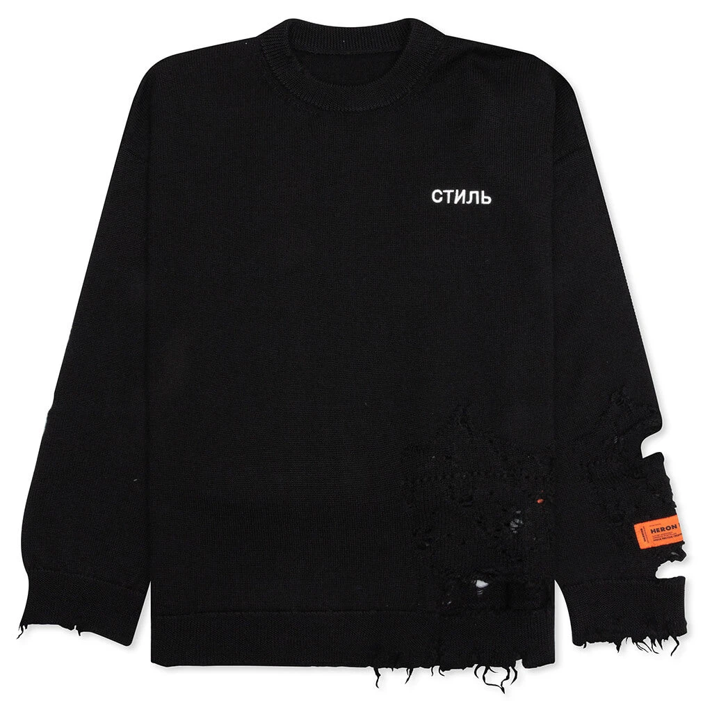 Shredded Knit Crewneck - Black/White 1 Shredded Knit Crewneck - Black/White