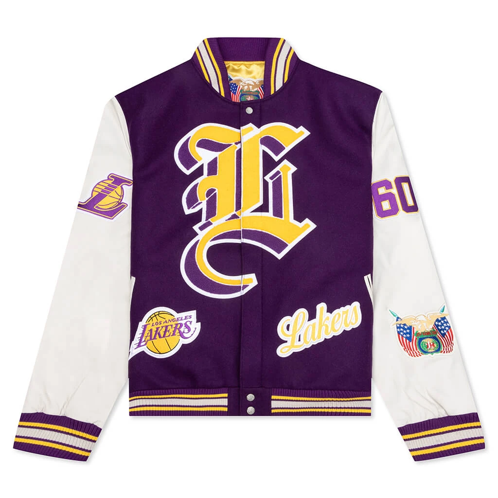 Wool & Leather Varsity Jacket - Lakers 1 Wool & Leather Varsity Jacket - Lakers