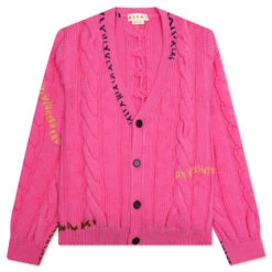Marni Stitch Detail Cable Knit Cardigan - Fuchsia Fluo