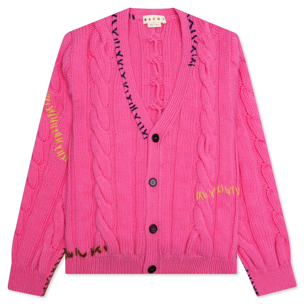 Marni Stitch Detail Cable Knit Cardigan - Fuchsia Fluo 1 Marni Stitch Detail Cable Knit Cardigan - Fuchsia Fluo