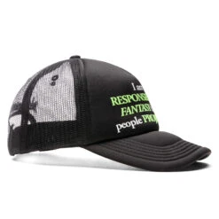 Pleasures Responsible Trucker Hat - Black -Fashion Clothing Store PLEASURES Responsible Trucker Cap Black P22SU057 BLK 08 04 22 Feature VR 6 scaled