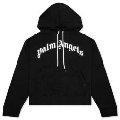 Palm Angels Curved Logo Hoodie - Black/White