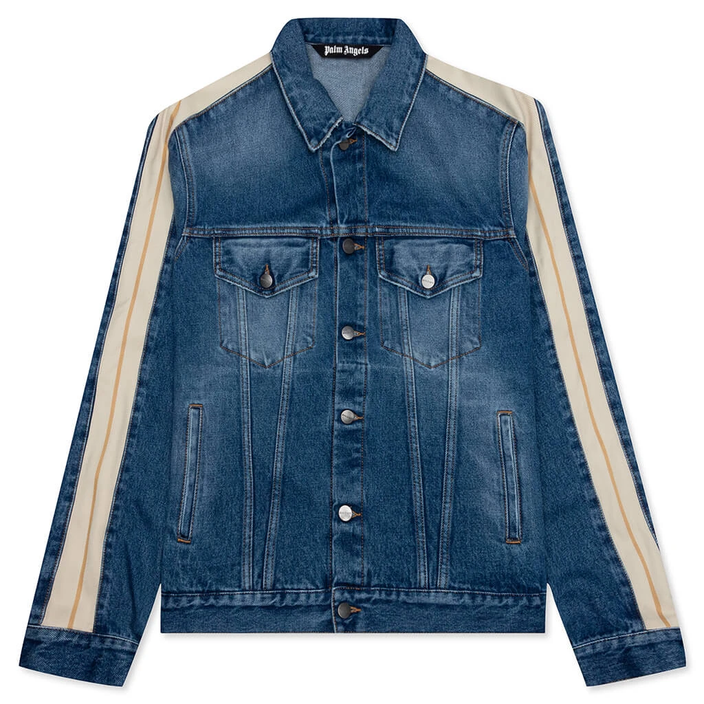 Palm Angels Indigo Track Denim Jacket - Light Blue 1 Palm Angels Indigo Track Denim Jacket - Light Blue