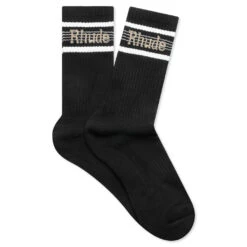 Rhude Logo Stripe Sport Socks - Black