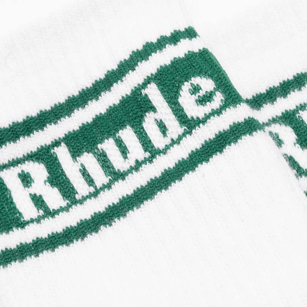 Rhude Stripe Logo Sock - White/Forest Green 2 Rhude Stripe Logo Sock - White/Forest Green - Image 2