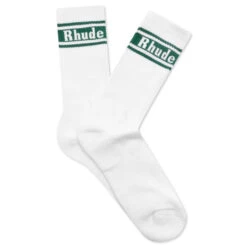 Rhude Stripe Logo Sock - White/Forest Green