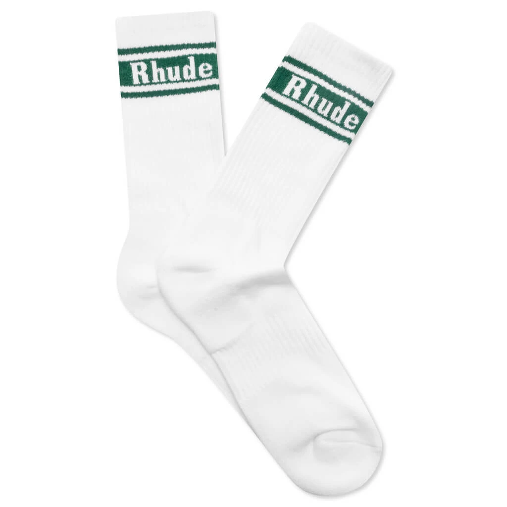 Rhude Stripe Logo Sock - White/Forest Green 1 Rhude Stripe Logo Sock - White/Forest Green