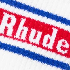Rhude Vintage Logo Sock - White/Red/Blue -Fashion Clothing Store Rhude Vintage Logo Sock White Red Blue RHFW20SO000000120217 10 29 2020 01