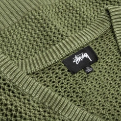 Stussy Loose Gauge Cardigan - Olive -Fashion Clothing Store Stussy Loose Gauge Cardigan Olive 117164 02 10 23 Feature KN 9