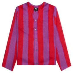 Stussy Striped Brushed Cardigan - Purple
