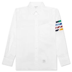 Straight Fit W/ Silk 4 Bar In Poplin Shirt - White