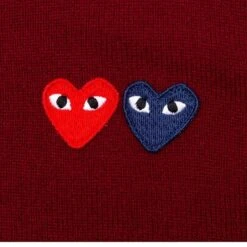 Double Heart Cardigan - Burgundy -Fashion Clothing Store comme des garcons play double heart cardigan burgundy 3